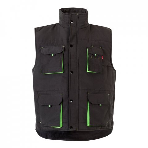 VL NERGAL. Colete acolchoado, bicolor multibolsos (120g/m&sup2;), em poli&eacute;ster (100%) - Preto/Verde