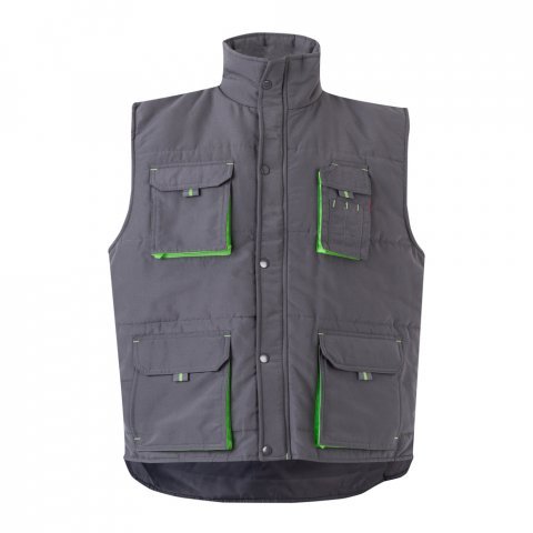 VL NERGAL. Colete acolchoado, bicolor multibolsos (120g/m&sup2;), em poli&eacute;ster (100%) - Cinzento/Verde