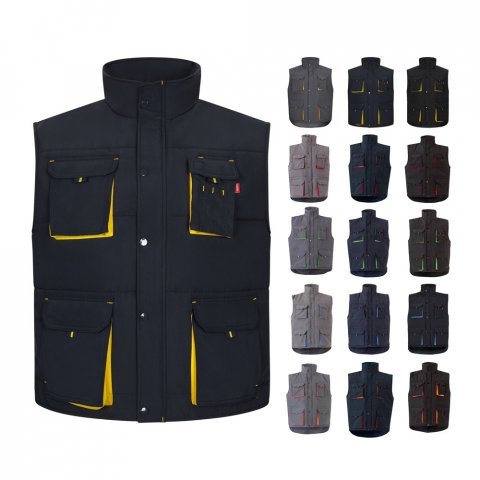 VL NERGAL. Colete acolchoado, bicolor multibolsos (120g/m&sup2;), em poli&eacute;ster (100%)