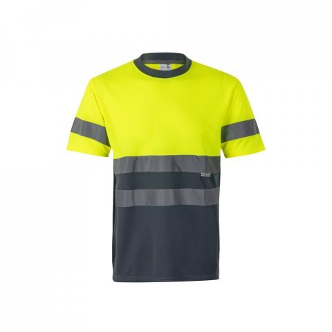 VL BRAHMA LARGE. T-shirt t&eacute;cnica bicolor bird-eye (140g/m&sup2;), em poli&eacute;ster (100%) - Cinzento/Amarelo