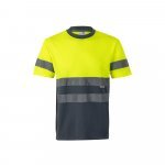 VL BRAHMA LARGE. T-shirt t&eacute;cnica bicolor bird-eye (140g/m&sup2;), em poli&eacute;ster (100%) - Cinzento/Amarelo