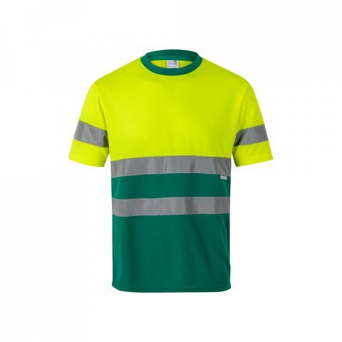 VL BRAHMA LARGE. T-shirt t&eacute;cnica bicolor bird-eye (140g/m&sup2;), em poli&eacute;ster (100%) - Verde/Amarelo
