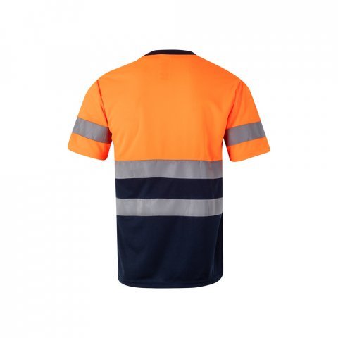VL BRAHMA LARGE. T-shirt t&eacute;cnica bicolor bird-eye (140g/m&sup2;), em poli&eacute;ster (100%) - Azul marinho/Laranja