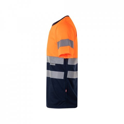 VL BRAHMA LARGE. T-shirt t&eacute;cnica bicolor bird-eye (140g/m&sup2;), em poli&eacute;ster (100%) - Azul marinho/Laranja
