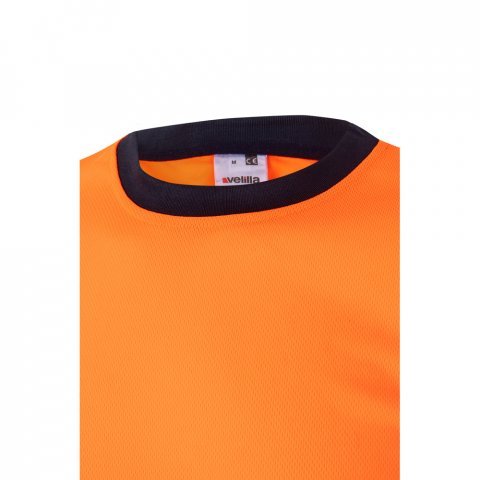 VL BRAHMA LARGE. T-shirt t&eacute;cnica bicolor bird-eye (140g/m&sup2;), em poli&eacute;ster (100%) - Azul marinho/Laranja