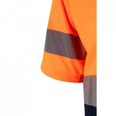 VL BRAHMA LARGE. T-shirt t&eacute;cnica bicolor bird-eye (140g/m&sup2;), em poli&eacute;ster (100%) - Azul marinho/Laranja