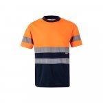 VL BRAHMA LARGE. T-shirt t&eacute;cnica bicolor bird-eye (140g/m&sup2;), em poli&eacute;ster (100%) - Azul marinho/Laranja