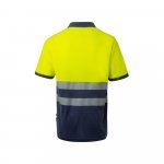 VL ACHELOUS. Polo piqu&eacute; bicolore (150g/m&sup2;) &agrave; manches courtes, en coton (55%) et polyester (45%) - Bleu marine/Jaune