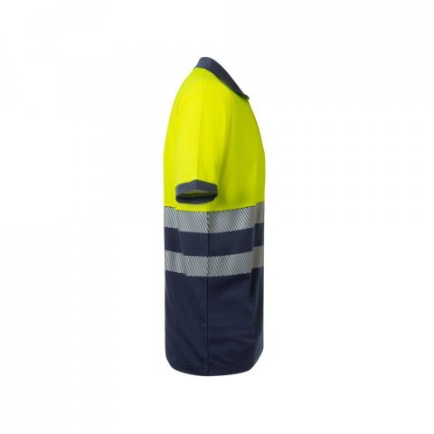 VL ACHELOUS. Polo piqu&eacute; bicolore (150g/m&sup2;) &agrave; manches courtes, en coton (55%) et polyester (45%) - Bleu marine/Jaune