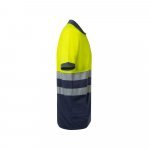 VL ACHELOUS. Polo piqu&eacute; bicolore (150g/m&sup2;) &agrave; manches courtes, en coton (55%) et polyester (45%) - Bleu marine/Jaune