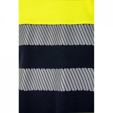 VL ACHELOUS. Polo piqu&eacute; bicolore (150g/m&sup2;) &agrave; manches courtes, en coton (55%) et polyester (45%) - Bleu marine/Jaune