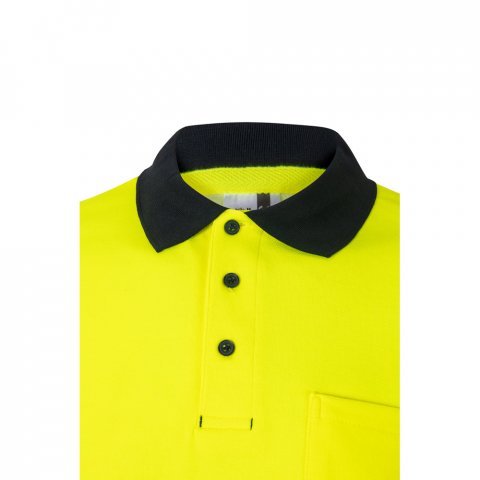 VL ACHELOUS. Polo piqu&eacute; bicolore (150g/m&sup2;) &agrave; manches courtes, en coton (55%) et polyester (45%) - Bleu marine/Jaune