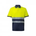 VL ACHELOUS. Polo piqu&eacute; bicolore (150g/m&sup2;) &agrave; manches courtes, en coton (55%) et polyester (45%) - Bleu marine/Jaune
