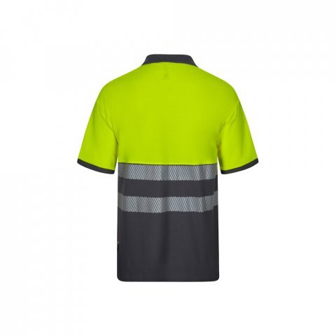 VL ACHELOUS. Polo piqu&eacute; bicolore (150g/m&sup2;) &agrave; manches courtes, en coton (55%) et polyester (45%) - Gris/Jaune