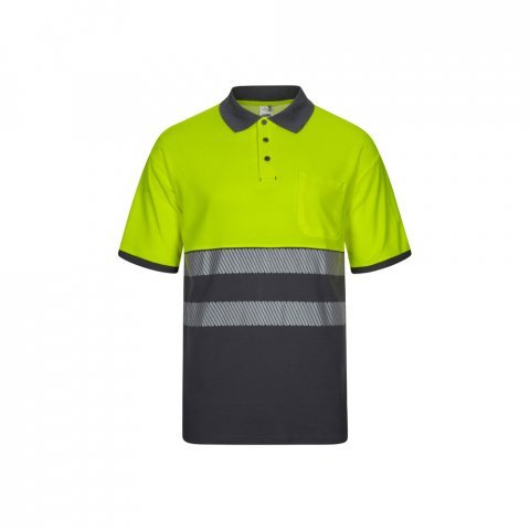 VL ACHELOUS. Polo piqu&eacute; bicolore (150g/m&sup2;) &agrave; manches courtes, en coton (55%) et polyester (45%) - Gris/Jaune