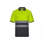 VL ACHELOUS. Polo piqu&eacute; bicolore (150g/m&sup2;) &agrave; manches courtes, en coton (55%) et polyester (45%) - Gris/Jaune