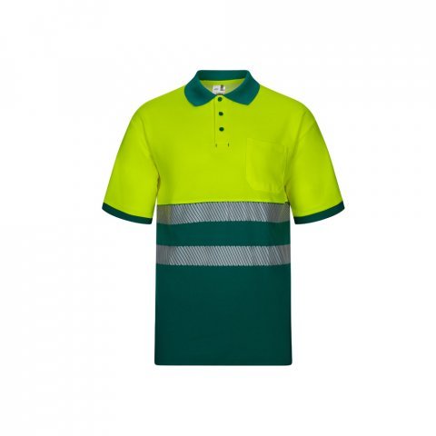 VL ACHELOUS. Polo piqu&eacute; bicolore (150g/m&sup2;) &agrave; manches courtes, en coton (55%) et polyester (45%) - Vert/Jaune
