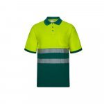VL ACHELOUS. Polo piqu&eacute; bicolore (150g/m&sup2;) &agrave; manches courtes, en coton (55%) et polyester (45%) - Vert/Jaune