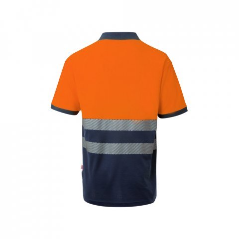 VL ACHELOUS. Polo piqu&eacute; bicolore (150g/m&sup2;) &agrave; manches courtes, en coton (55%) et polyester (45%) - Bleu marine/Orange