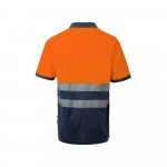 VL ACHELOUS. Polo piqu&eacute; bicolore (150g/m&sup2;) &agrave; manches courtes, en coton (55%) et polyester (45%) - Bleu marine/Orange