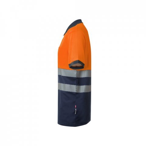 VL ACHELOUS. Polo piqu&eacute; bicolore (150g/m&sup2;) &agrave; manches courtes, en coton (55%) et polyester (45%) - Bleu marine/Orange