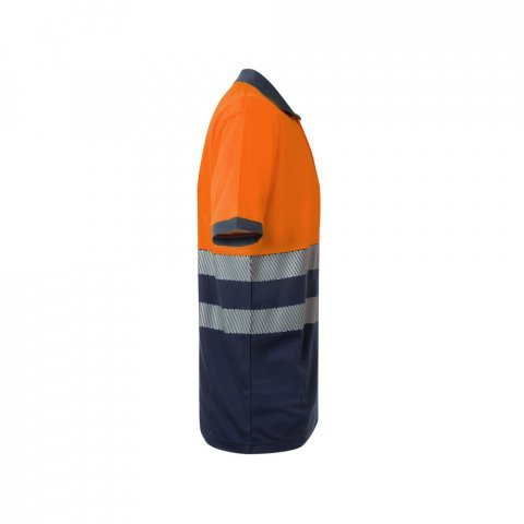 VL ACHELOUS. Polo piqu&eacute; bicolore (150g/m&sup2;) &agrave; manches courtes, en coton (55%) et polyester (45%) - Bleu marine/Orange
