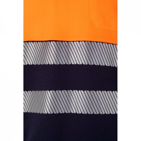 VL ACHELOUS. Polo piqu&eacute; bicolore (150g/m&sup2;) &agrave; manches courtes, en coton (55%) et polyester (45%) - Bleu marine/Orange