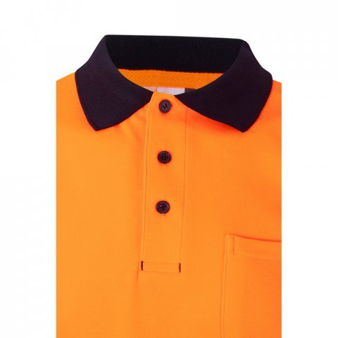 VL ACHELOUS. Polo piqu&eacute; bicolore (150g/m&sup2;) &agrave; manches courtes, en coton (55%) et polyester (45%) - Bleu marine/Orange
