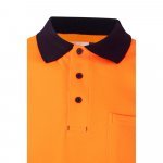 VL ACHELOUS. Polo piqu&eacute; bicolore (150g/m&sup2;) &agrave; manches courtes, en coton (55%) et polyester (45%) - Bleu marine/Orange
