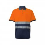VL ACHELOUS. Polo piqu&eacute; bicolore (150g/m&sup2;) &agrave; manches courtes, en coton (55%) et polyester (45%) - Bleu marine/Orange