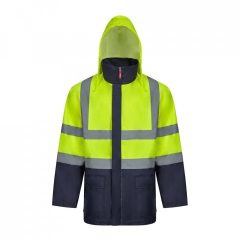 VL JUNO. Parka 4 em 1 bicolor (180g/m&sup2;), em poli&eacute;ster (100%) com revestimento de PU - Azul marinho/Amarelo