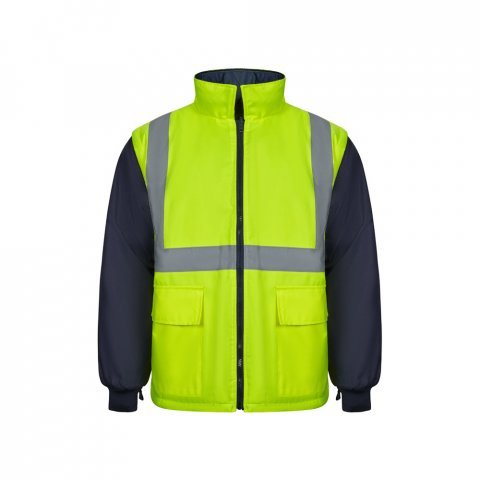 VL JUNO. Parka 4 em 1 bicolor (180g/m&sup2;), em poli&eacute;ster (100%) com revestimento de PU - Azul marinho/Amarelo