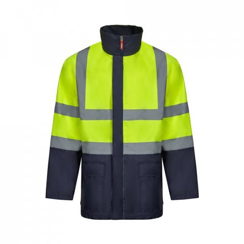 VL JUNO. Parka 4 em 1 bicolor (180g/m&sup2;), em poli&eacute;ster (100%) com revestimento de PU - Azul marinho/Amarelo