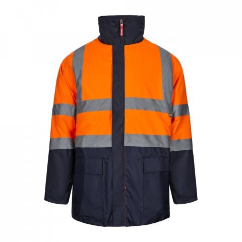 VL JUNO. Parka 4 em 1 bicolor (180g/m&sup2;), em poli&eacute;ster (100%) com revestimento de PU - Azul marinho/Laranja