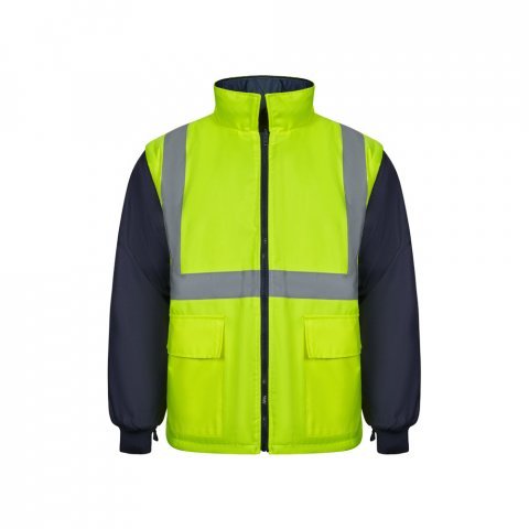 VL JUNO LARGE. Parka bicolore 4-in-1 (180g/m&sup2;), in poliestere (100%) con rivestimento in PU - Blu scuro/Giallo