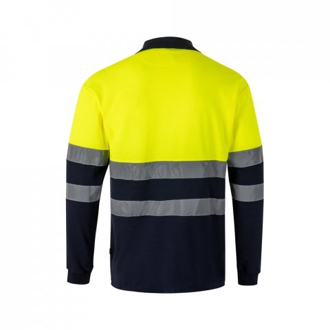 VL PLUTO LARGE. Polo bicolor piqu&eacute; (150g/m&sup2;) de manga comprida, em algod&atilde;o (55%) e  poli&eacute;ster (45%) - Azul marinho/Amarelo