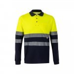 VL PLUTO LARGE. Polo bicolor piqu&eacute; (150g/m&sup2;) de manga comprida, em algod&atilde;o (55%) e  poli&eacute;ster (45%) - Azul marinho/Amarelo