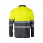 VL PLUTO LARGE. Polo bicolor piqu&eacute; (150g/m&sup2;) de manga comprida, em algod&atilde;o (55%) e  poli&eacute;ster (45%) - Cinzento/Amarelo