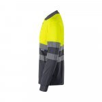 VL PLUTO LARGE. Polo bicolor piqu&eacute; (150g/m&sup2;) de manga comprida, em algod&atilde;o (55%) e  poli&eacute;ster (45%) - Cinzento/Amarelo