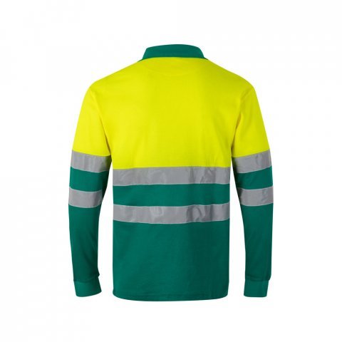 VL PLUTO LARGE. Polo bicolor piqu&eacute; (150g/m&sup2;) de manga comprida, em algod&atilde;o (55%) e  poli&eacute;ster (45%) - Verde/Amarelo