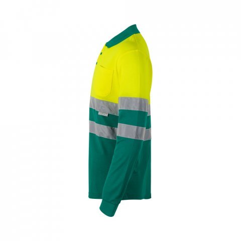 VL PLUTO LARGE. Polo bicolor piqu&eacute; (150g/m&sup2;) de manga comprida, em algod&atilde;o (55%) e  poli&eacute;ster (45%) - Verde/Amarelo