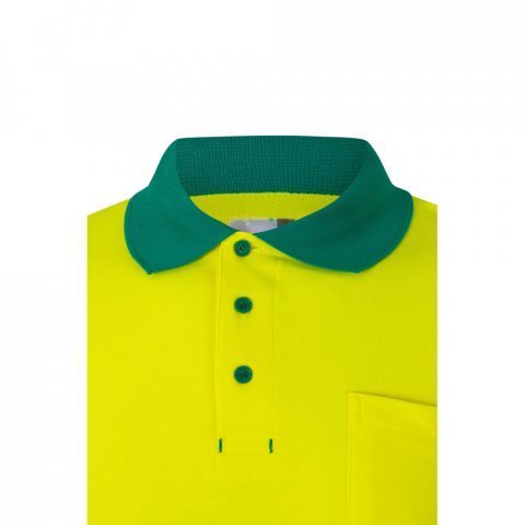 VL PLUTO LARGE. Polo bicolor piqu&eacute; (150g/m&sup2;) de manga comprida, em algod&atilde;o (55%) e  poli&eacute;ster (45%) - Verde/Amarelo