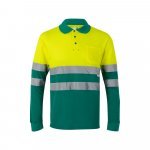 VL PLUTO LARGE. Polo bicolor piqu&eacute; (150g/m&sup2;) de manga comprida, em algod&atilde;o (55%) e  poli&eacute;ster (45%) - Verde/Amarelo