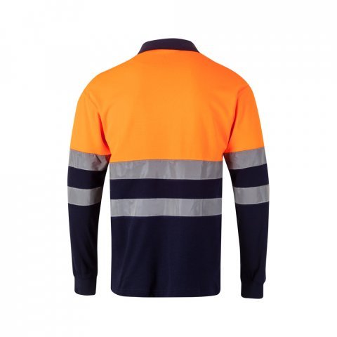 VL PLUTO LARGE. Polo bicolor piqu&eacute; (150g/m&sup2;) de manga comprida, em algod&atilde;o (55%) e  poli&eacute;ster (45%) - Azul marinho/Laranja