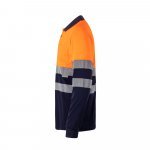 VL PLUTO LARGE. Polo bicolor piqu&eacute; (150g/m&sup2;) de manga comprida, em algod&atilde;o (55%) e  poli&eacute;ster (45%) - Azul marinho/Laranja