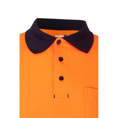VL PLUTO LARGE. Polo bicolor piqu&eacute; (150g/m&sup2;) de manga comprida, em algod&atilde;o (55%) e  poli&eacute;ster (45%) - Azul marinho/Laranja