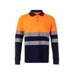 VL PLUTO LARGE. Polo bicolor piqu&eacute; (150g/m&sup2;) de manga comprida, em algod&atilde;o (55%) e  poli&eacute;ster (45%) - Azul marinho/Laranja
