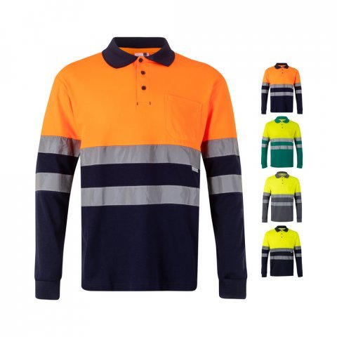 VL PLUTO LARGE. Polo bicolor piqu&eacute; (150g/m&sup2;) de manga comprida, em algod&atilde;o (55%) e  poli&eacute;ster (45%)