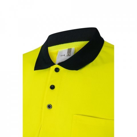 VL FORTUNA. Polo Bird-eye (140g/m&sup2;) &agrave; manches courtes, en polyester (100%) - Bleu marine/Jaune