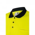 VL FORTUNA. Polo Bird-eye (140g/m&sup2;) &agrave; manches courtes, en polyester (100%) - Bleu marine/Jaune